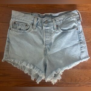 SOLD Private Sale: Levi’s Light Blue Denim Frayed Hem Women Shorts